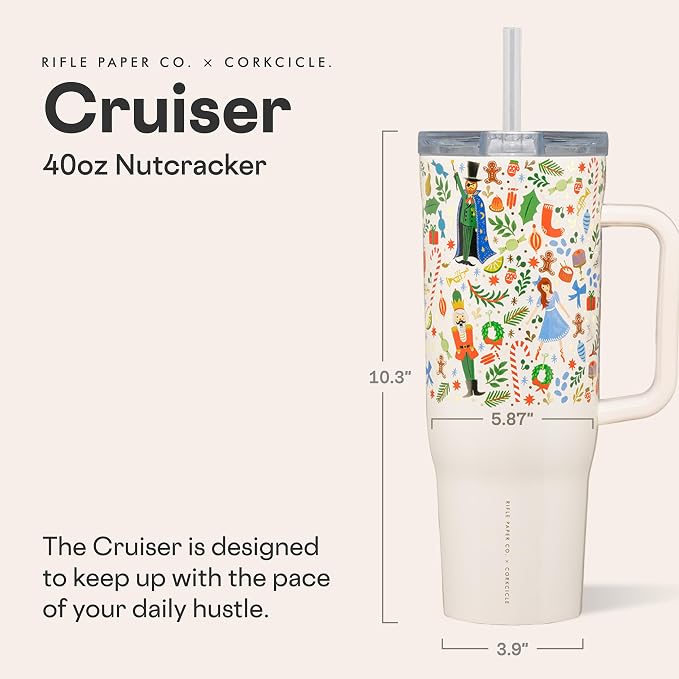 Corkcicle x Rifle Paper Co. Cruiser Insulated Tumbler with Handle & Straw - Keeps Drinks Cold 20 Hours - BPA-Free - Gift for Mom - Great for Mother's Day or Christmas - 40 oz - Nutcracker Ballet - Image 2