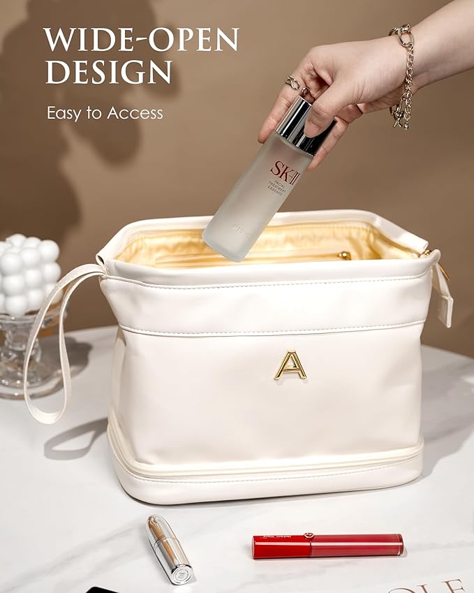Birthday Gifts for Her, Initial Large Makeup Bag, Gift for Women Double Layer - Image 3