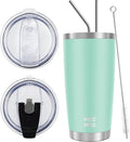 WETOWETO 20oz Tumbler with 2 lids and 2 straws, Stainless Steel Vacuum Insulated Water Coffee Tumbler Cup, Double Wall Powder Coated Spill-Proof Travel Mug Thermal Cup (Light Green, 1 Pack) by Wetoweto