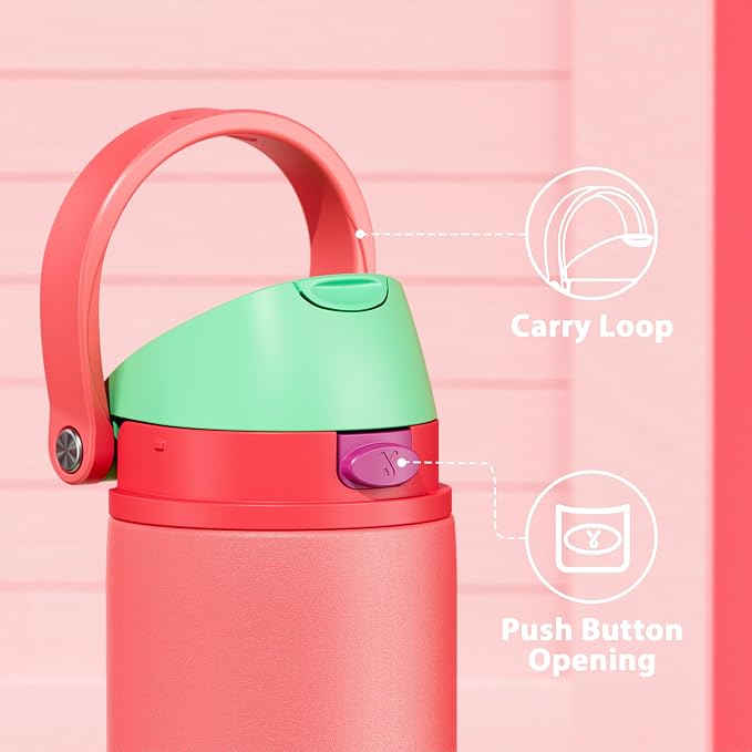 24 oz Insulated Water Bottle for Women: Meoky Stainless Steel Water Bottle with 2-in-1 Straw Lid - Leak Proof, Cold for 24 Hours, Fits in Car Cup Holder, BPA-Free for Sports Travel, Strawberry Field - Image 5