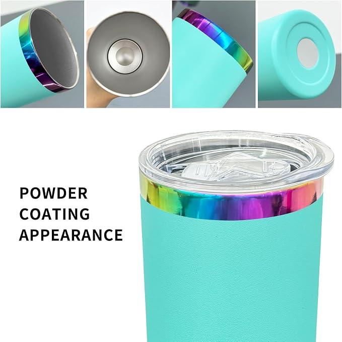 20 oz Skinny Tumblers Stainless Steel Tumbler with Lid and Straw Double Wall Vacuum Insulated Coffee Mug 20oz Powder Coated Cup for Hot and Cold Drinks(Mint Green,4 pack) - Image 3