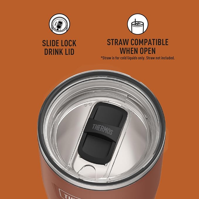 THERMOS ICON SERIES, Stainless Steel Cold Tumbler with Slide Lock, 24 Ounce, Saddle - Image 4