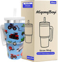 2PCS 20-OZ Insulated Water Bottle,Insulated Stainless Steel Tumbler,Reusable Cold Drink Thermos,BPA-Free, Double-Wall Stainless Steel Water Bottle (Blue-Farm Vehicles, 20, Fluid Ounces) by Unknown