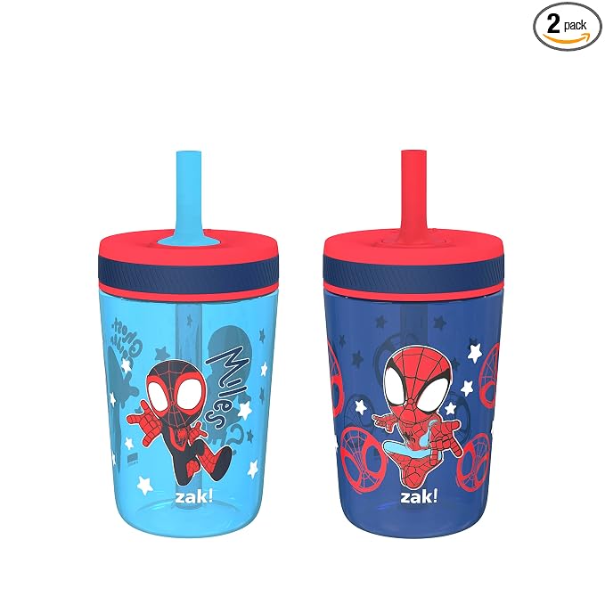 Zak Designs Marvel Spider-Man Kelso Toddler Cups for Travel or at Home, 15oz 2-Pack Durable Plastic Sippy Cups with Leak-Proof Design is Perfect for Kids (Spidey and His Amazing Friends) by ZakDesigns