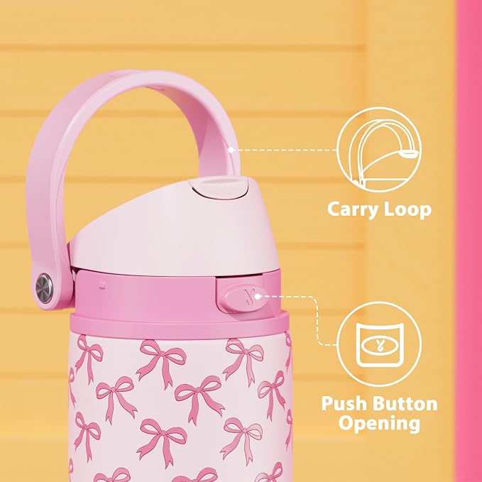 24 oz Insulated Water Bottle for Women: Meoky Stainless Steel Metal Water Bottle with 2-in-1 Straw and Spout Lid - Leak Proof, Cold for 24 Hours, Protective Silicone Base, BPA-Free for School, Bow - Image 4