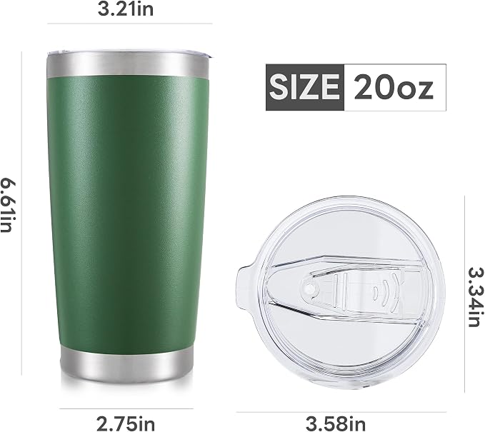 20 oz Tumbler with Lid Stainless Steel Double Wall Vacuum Insulated Tumblers Powder Coated Cups Travel Mug Keep Drinks Cold and Hot, Dark Green - Image 7