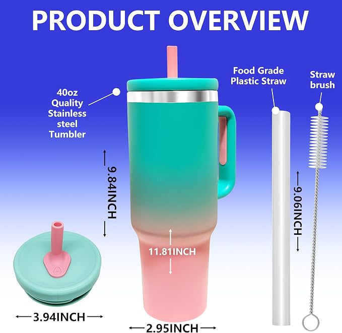 40-OZ Insulated Water Bottle,Insulated Stainless Steel Tumbler,Reusable Cold Drink Thermos,BPA-Free, Double-Wall Stainless Steel Water Bottle (Aqua Pink, 40, Fluid Ounces) - Image 2