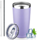 20 oz Tumbler with Lids and Straws, Stainless Steel Insulated Coffee Tumbler, Double Wall Vacuum Insulated Travel Mug Cup, Leakproof Thermal Coffee Cup for Hot and Cold Drinks (light purple) by GUDEMAO