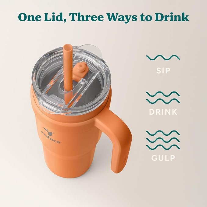 REDUCE 24 oz Tumbler with Handle - Vacuum Insulated Stainless Steel Travel Mug with Sip-It-Your-Way Lid and Straw - Keeps Drinks Cold up to 24 Hours - Sweat Proof, Dishwasher Safe - OG Papaya - Image 5