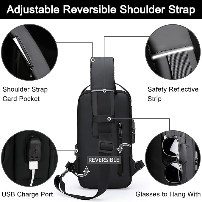 Sling Bag for Men Anti-theft USB Crossbody Shoulder Backpack Purse Waterproof - Image 5