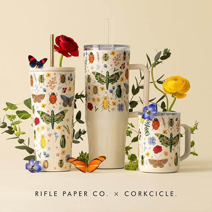 Corkcicle x Rifle Paper Co. Cruiser Insulated Tumbler with Handle & Straw - Keeps Drinks Cold 20 Hours - BPA-Free - Gift for Mom - Great for Mother's Day or Christmas - 40 oz - Curio Cream - Image 8