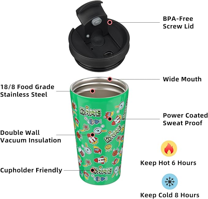 BJPKPK 18oz Stainless Steel Insulated Tumbler With lid And Straw Travel Coffee Thermal Tumblers Cup For Women And Men,Game - Image 2