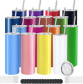 YOUKE OLA 16 Pack Skinny Tumblers 20oz Bulk Straight Stainless Steel Double Wall Vacuum Insulated Tumbler with Lid and Straw & Silicone Base for Travel, DIY, 16 Colors by YOUKEOLA