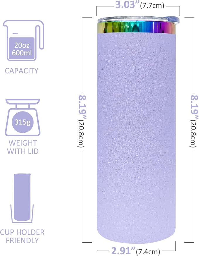 20 oz Skinny Tumblers Stainless Steel Tumbler with Lid and Straw Double Wall Vacuum Insulated Coffee Mug 20oz Powder Coated Cup for Hot and Cold Drinks(Purple,4 pack) - Image 2
