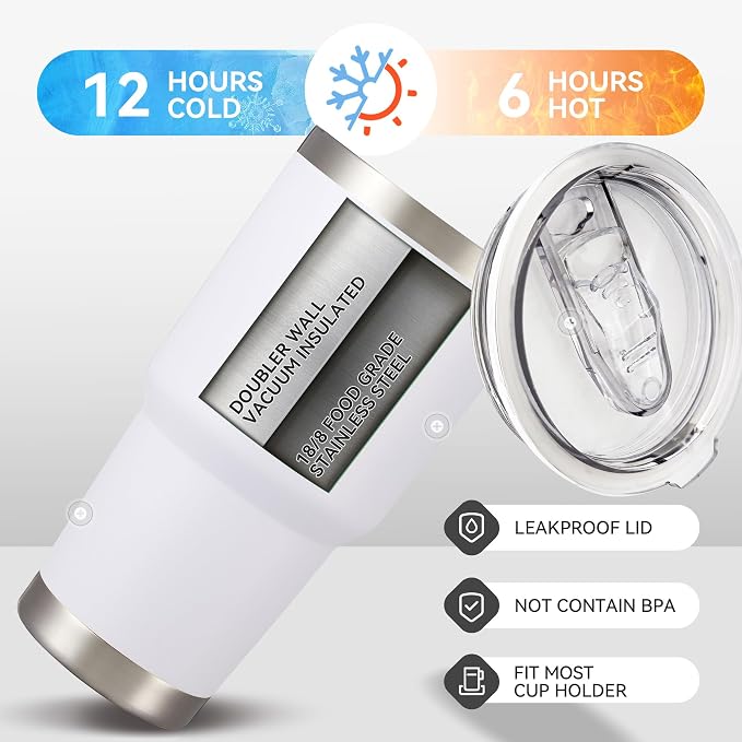 30 oz Tumbler with Lid Stainless Steel Tumblers Vacuum Insulated Cup Reusable Powder Coated Travel Mug Double Wall Leak Proof Portable Cups Keep Cold Drinks for 12 Hours, White, 1 Pack - Image 5