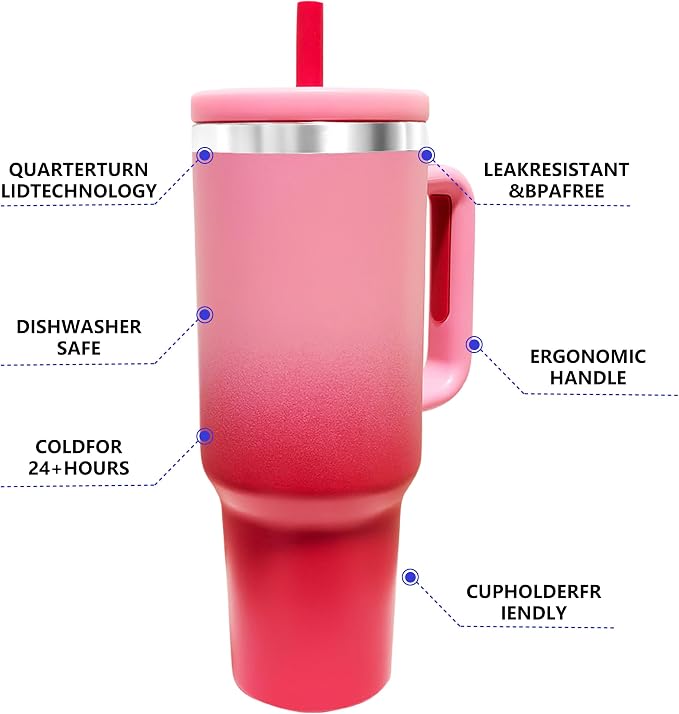 40-OZ Insulated Water Bottle,Insulated Stainless Steel Tumbler,Reusable Cold Drink Thermos,BPA-Free, Double-Wall Stainless Steel Water Bottle (Pink Gradient, 40, Fluid Ounces) - Image 5