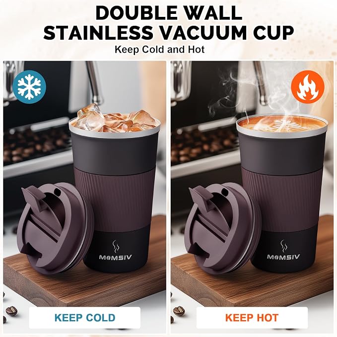 MOMSIV 17oz Travel Mug, Insulated Coffee Cup with Leakproof Lid, Vacuum Stainless Steel Double Walled Reusable Tumbler for Hot and Cold Water Coffee and Tea In Travel and Car - Image 3