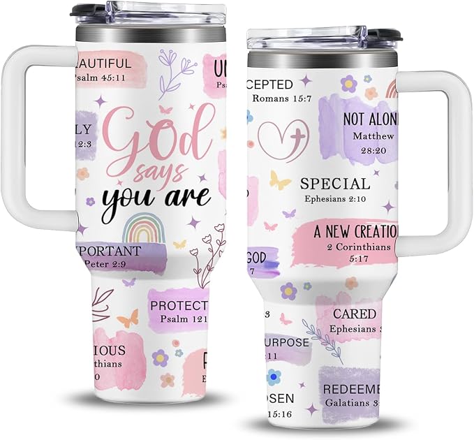 Christian Gifts for Women, 40 oz God Says You Are Tumbler with Handle, Inspirational Religious Birthday Gifts for Faith Cup, Christian Spiritual Catholic Jesus Bible Pastor Prayer Gifts for Christmas by NIAXAUYT