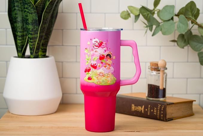 Silver Buffalo Care Bears and Strawberry Shortcake Ombre Double Walled Stainless Steel Tumbler with Handle, Fits in Standard Cup Holder, 40 Ounces - Image 8