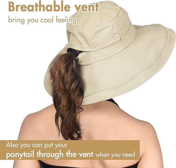 Sun Hats for Women Gardening Hat Wide Brim Ponytail Beach Sun Protection - Image 3