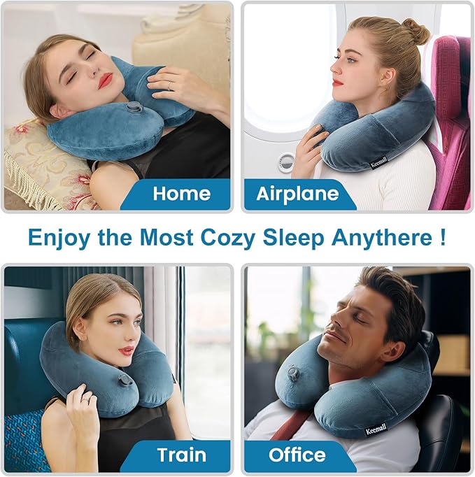Inflatable Travel Neck Pillow for Airplane Sleeping Blow Up Neck Support Air - Image 6