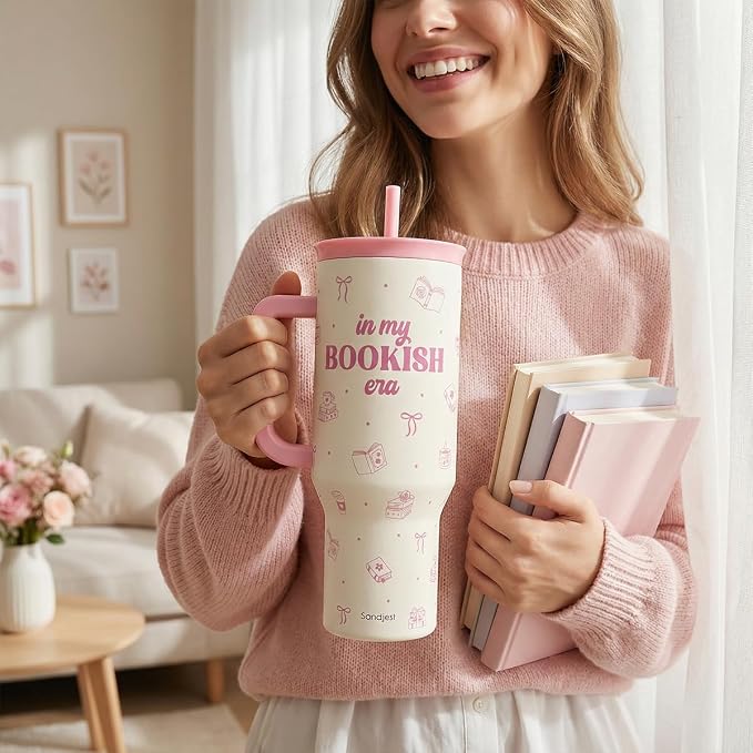 SANDJEST Book Lovers 40oz Tumbler With Handle and Straw, in My Bookish Era Insulated Stainless Steel Travel Coffee Mug for Women Girls Bookworms, Gift Idea for Birthday Christmas Mothers Day - Image 6