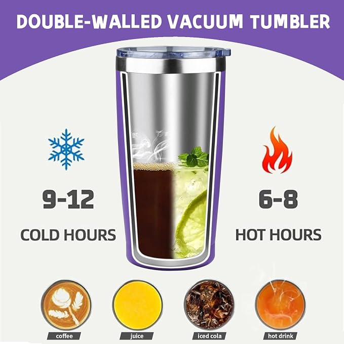 20 oz Tumbler with Lids and Straws, Stainless Steel Insulated Coffee Tumbler, Double Wall Vacuum Insulated Travel Mug Cup, Leakproof Thermal Coffee Cup for Hot and Cold Drinks (purple) - Image 3