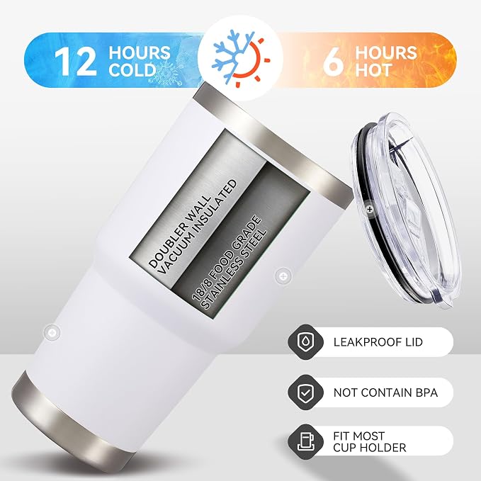 30 oz Tumbler with Lid Stainless Steel Tumblers Bulk Vacuum Insulated Cup Reusable Powder Coated Travel Mug Double Wall Leak Proof Cups Keep Cold Drinks for 12 Hours White, Set of 8 - Image 5