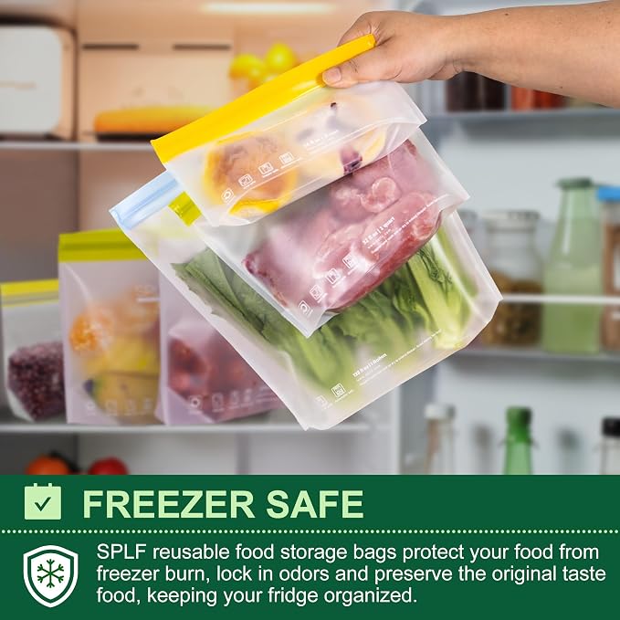 SPLF 10 Pack Stand-Up Reusable Snack Bags Dishwasher Safe, BPA Free Food - Image 4