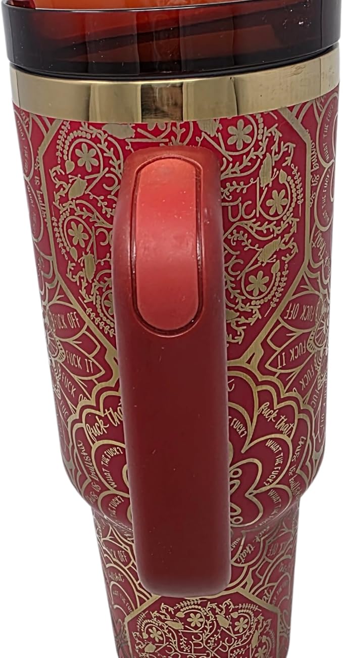 Hidden Cuss Word Tumbler 40oz Laser Engraved Funny Nurse Gift Swear Tumbler with Lid and Straw, Multicolor, Gag Gift Hidden Curse Words Stainless Steel Travel Mug (Red with Gold Underlay) - Image 5