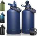 CIVAGO Gallon Insulated Water Bottle Jug with Straw, 128 oz Large Stainless Steel Water Flask, Big Metal Thermal Mug with 3 Lids for Sports, Travel, Gym, and Camping, Navy Blue by CIVAGO