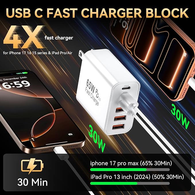 USB C Fast Charger Block, iPhone Charger Fast Charging Blocks 65W Multi Port - Image 3