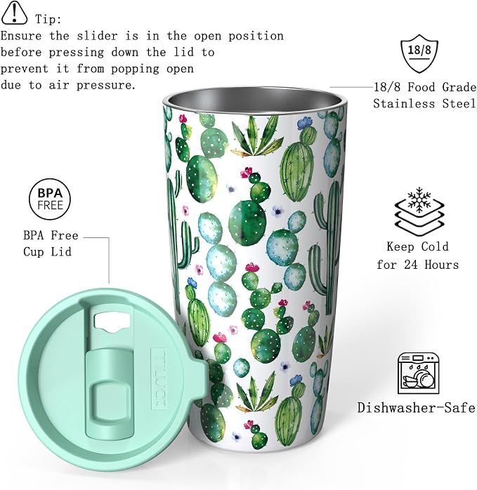 TILUCK 20 oz Insulated Tumbler with BPA-Free Lid, Stainless Steel Vacuum Travel Coffee Mug, Double Wall Coffee Tumbler（20oz，Cactus） - Image 2