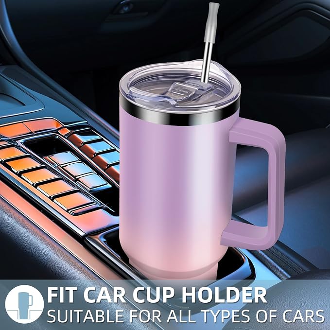 40 oz Tumbler with Handle and Straw, 100% Leak Proof Tumblers Cup, Stainless Steel Insulated Travel Coffee Mug, Keeps Drinks Cold for 24 Hours or Hot for 10 Hrs, Fit for Car Cup Holder, PurplePink - Image 7