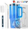30 oz Shiny Tumbler with Handle and Straw,Stainless Steel Tumbler with Lid and Straw,Insulated Travel Mug(Cold for 34 Hours),Water Bottle for Iced Tea,Coffee (Blue) by Watersy