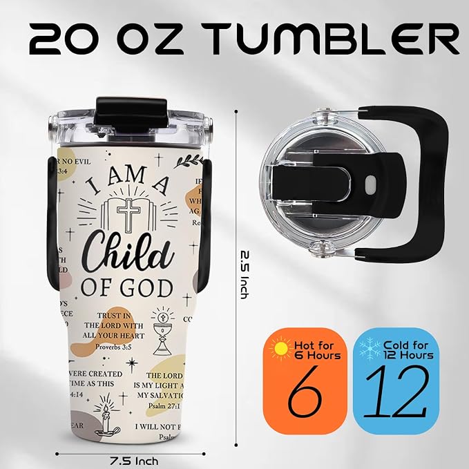 20oz God Tumblers - Child of God Tumbler with Straw Handle, Leak-proof, BPA-free, Double Wall Insulated, Christian Gifts Cup for Boys Girls, Insulated Coffee Tumbler God Stainless Steel Cup for Women - Image 2