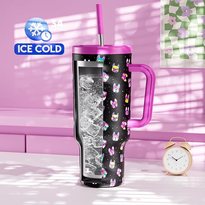 Meoky 40 oz Tumbler with Handle and Straw: Stainless Steel Insulated Tumbler with Lid and Straw - 100% Leak Proof Tumbler for Car Cup Holders - Travelers Commuters Workers, Dog - Image 2