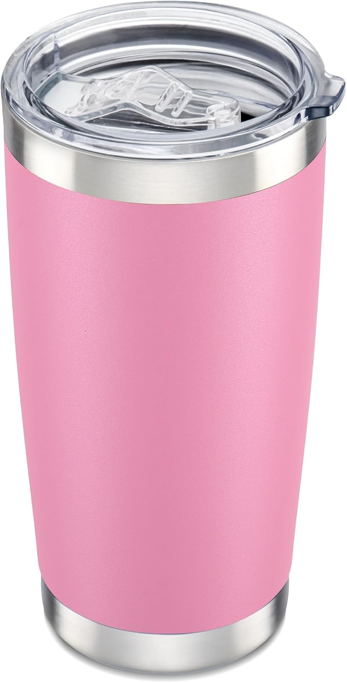 20 oz Tumbler with Lid Stainless Steel Double Wall Vacuum Insulated Tumblers Powder Coated Cups Travel Mug Keep Drinks Cold and Hot, Pink by Orebigo