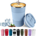 YINBAOGE Insulated Travel Coffee Mug, Spill & Leak Proof, Portable To Go Camping Stainless Steel Coffee Tumbler, Reusable Thermal Coffee Cup with Lid for Hot & Cold Drinks (Light blue, 12 OZ) by YINBAOGE
