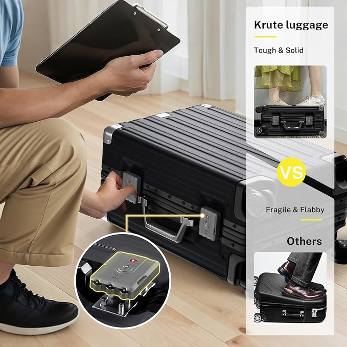 Krute Checked Aluminum Frame Suitcase 24 Inch Zipperless Luggages Hardside PC - Image 5