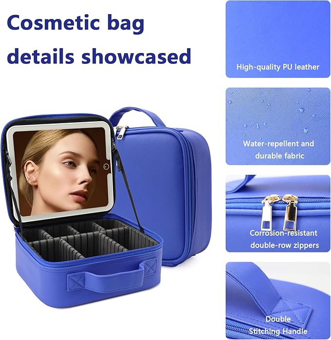Travel Makeup Bag with LED Lighted Mirror, Travel Makeup Organizer, 3 Color - Image 6