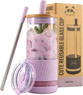 Pandaloo® Glass Cups With Lids and Straws -20 Fl Oz- Perfect Size Iced Coffee Cup - Smoothie Cup With Bamboo Lid and On the go Lid - Glass Tumbler With Straw (1 Count (Pack of 1), Lilac Rhapsody) by Pandaloo