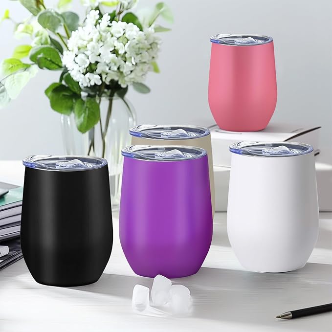 YOUKE OLA 18 Pack Stainless Steel Wine Tumbler with lid, 12oz Insulated Wine Tumbler Stemless Double Wall Vacuum Wine Glass Coffee Tumbler Bulk for Coffee, Wine, Cocktails, Champaign, 18 Colors - Image 7