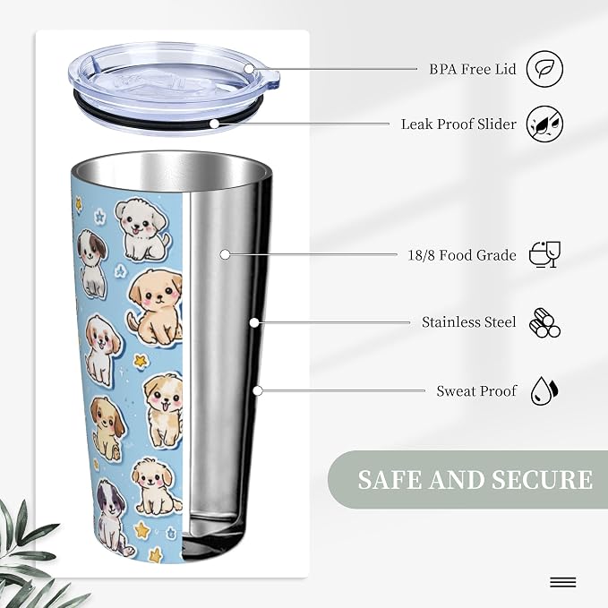 Dog Tumbler with Lid and Straw 20oz Vacuum Insulated Coffee Cup Stainless Steel Tumblers Leakproof Travel Mug Present for Women Men - Image 3