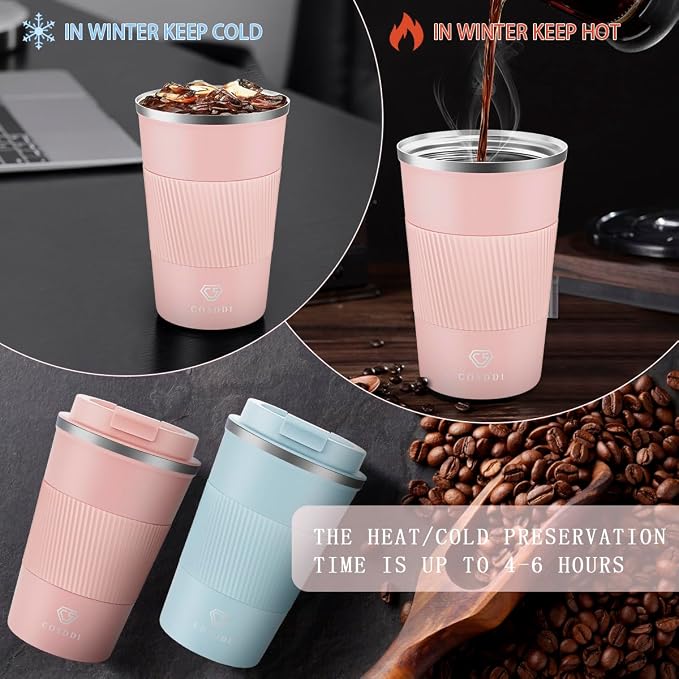 CS COSDDI 12 oz Stainless Steel Vacuum Insulated Tumbler - Coffee Travel Mug Spill Proof with Lid - Coffee Cups for Keep Hot/Ice Coffee,Tea and Beer (3rd light pink) - Image 7