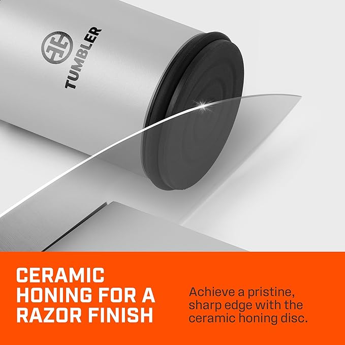 TUMBLER Pro Rolling Knife Sharpener™ - Knife Sharpening Made Easy - Ultimate Gift for Father's Day - Kit with Removable Disc System - 4-Layer Diamond Sharpening Disc & EdgeBoost Ceramic Disc (Grey) - Image 6