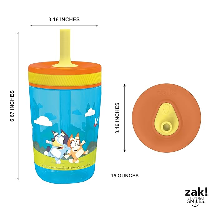 Zak Designs 15oz Bluey Kelso Tumbler Set, Leak-Proof Screw-On Lid with Straw Made of Durable Plastic and Silicone, Perfect Bundle for Kids, 2 Count (Pack of 1) - Image 8
