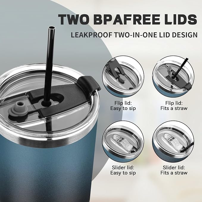 30 oz Tumbler with Lids and Straws, Stainless Steel Insulated Coffee Tumbler, Double Wall Vacuum Insulated Travel Mug Cup, Leakproof Thermal Coffee Cup for Hot and Cold Drinks (Blue Black) - Image 5