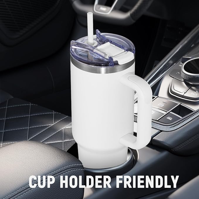 COKTIK 40 oz Tumbler With Handle and Straw, Insulated Tumbler With Leakproof Lids, Stainless Steel|BPA-Free, Cold for 24 H (Snow) - Image 6