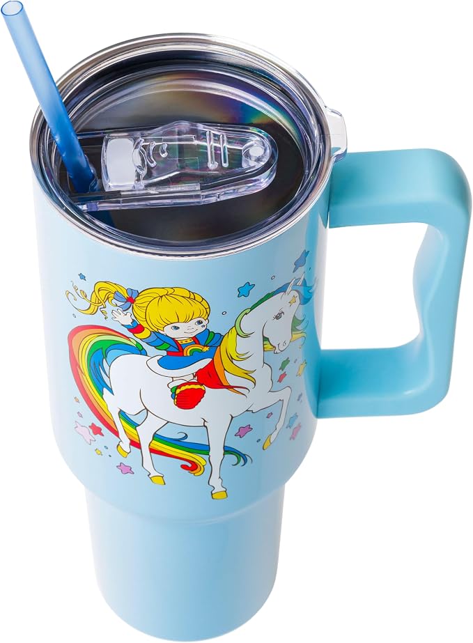 Silver Buffalo Rainbow Brite Featuring Starlite Stars Stainless Steel Tumbler with Handle and Straw, Fits in Standard Cup Holder, 40 Ounces (Pack of 12) - Image 3